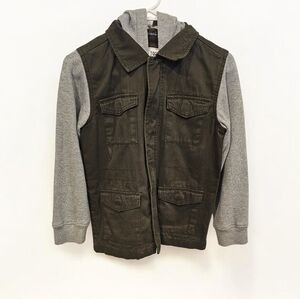 Children's Place Kids Jacket with Gray Sleeves And Hoodie--Size 7/8 M